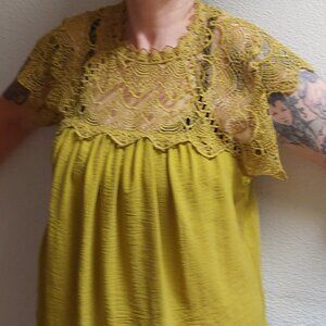 Chartreuse Green Lace Tunic Top Plus Size